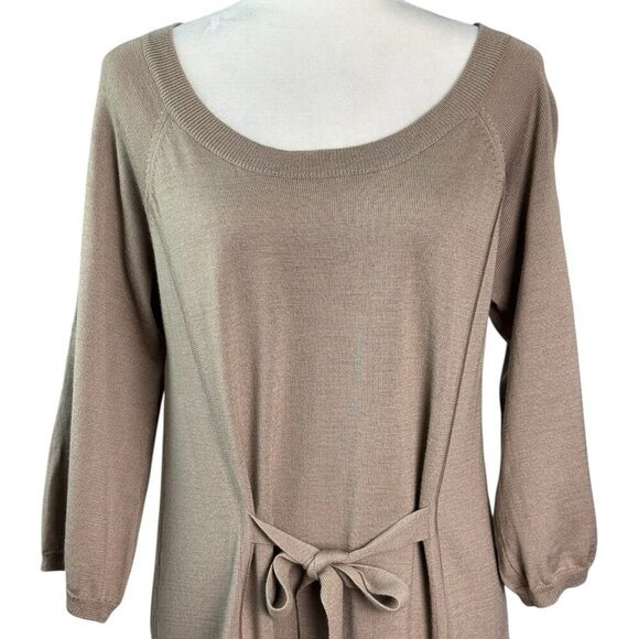 BCBGMAXAZRIA Khaki Tan 100% Wool Sweater Dress Roll Tab Sleeves Womens SZ L - Picture 3 of 7